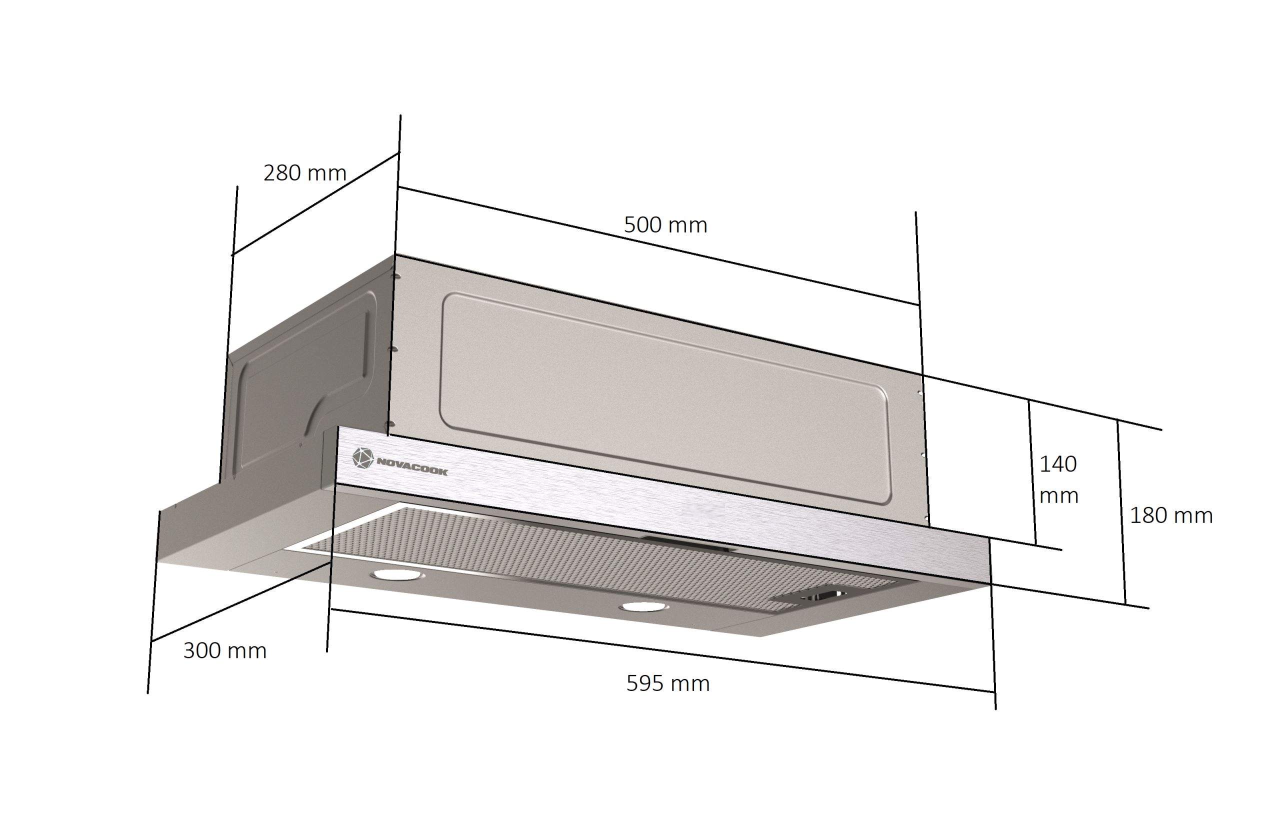 NOVACOOK beépíthető teleszkópos páraelszívó D008 Fekete